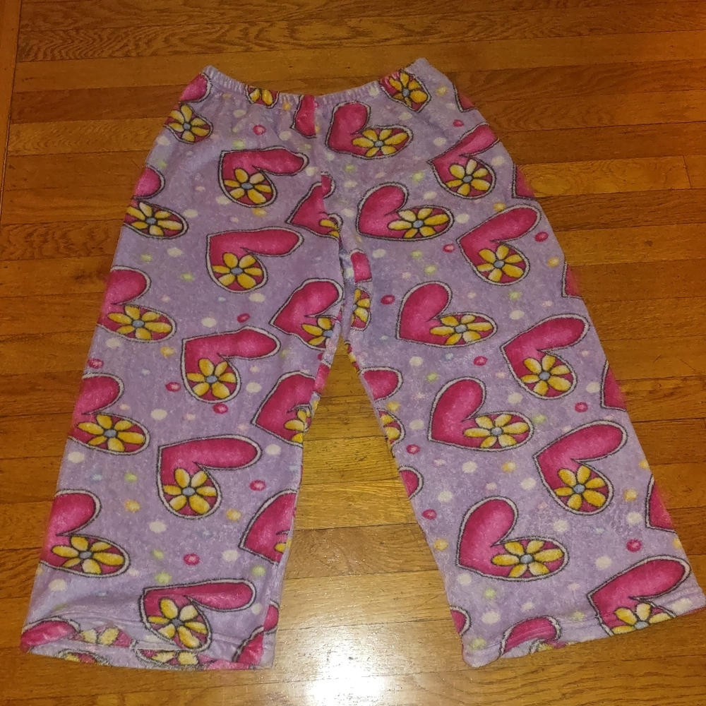 Cozy Vintage Y2K Lilac Hearts Fuzzy Wide Leg Pajama Pants Love and Kisses Large
